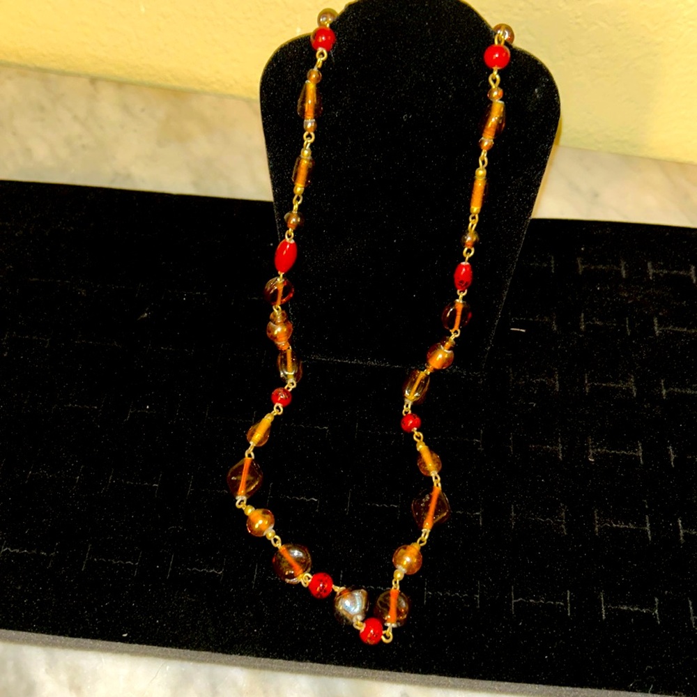 Vintage Fashion necklace. Brown and red beaded necklace